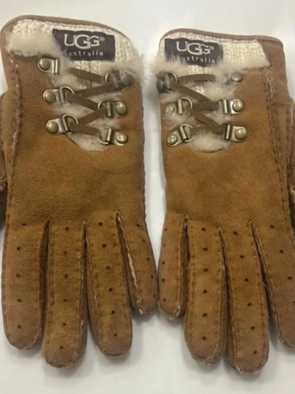 UGG Brown Suede Gloves with Shearling Lining